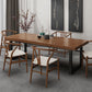 Mesa de comedor rectangular con base negra, mesa de madera industrial para cocina