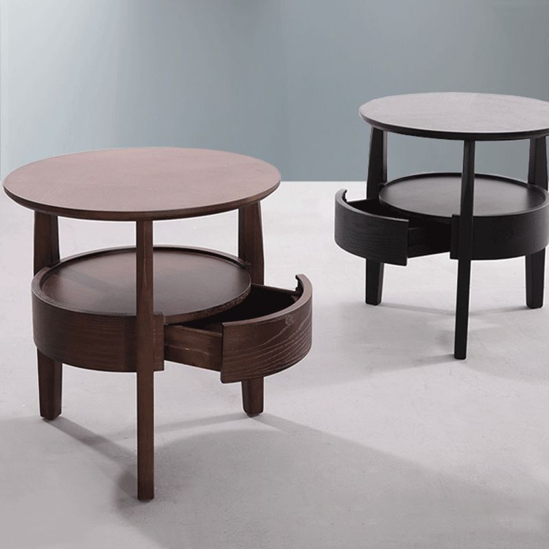 Modernistic Living Room Round 1-Drawer 3 Legs Solid Wood End Table