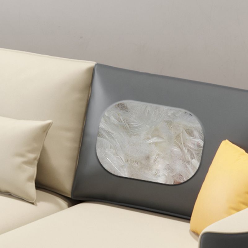 Contemporary Solid Color Faux Leather Square Arm Sofa For Living Room