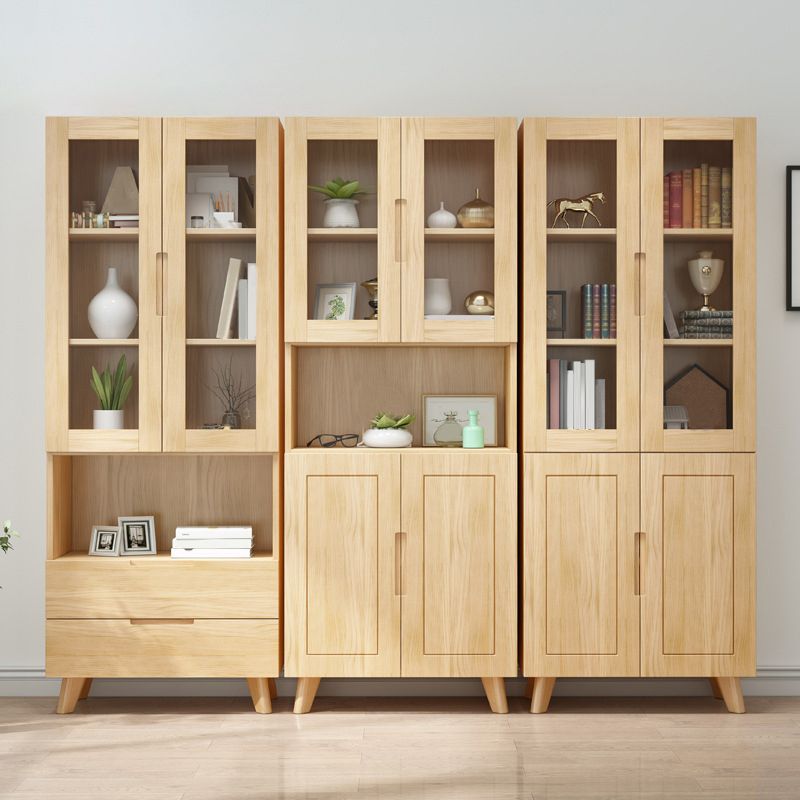 ソリッドウッドトールストレージキャビネットガラスドアディスプレイリビングルーム用