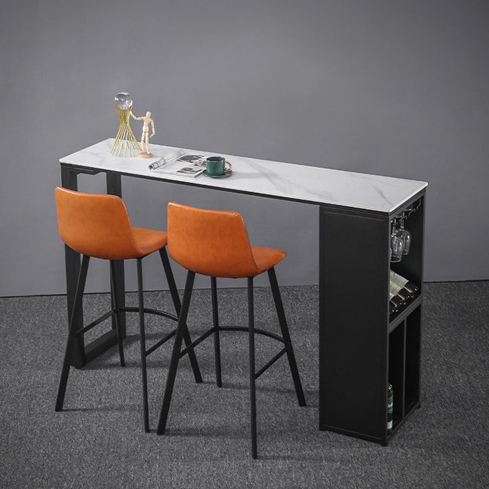 Industrial Style Bar Table Stone Top 42-inch Height Pub Table with Wine Glass Shelf Clearhalo 'Bar Furniture' 'Bar Tables' 'bar_tables' 'Furniture' 'furniture_bar_tables' 'Kitchen & Dining Furniture' 1200x1200_c3b389e2-f5ea-41cc-b411-6a1b704446c0