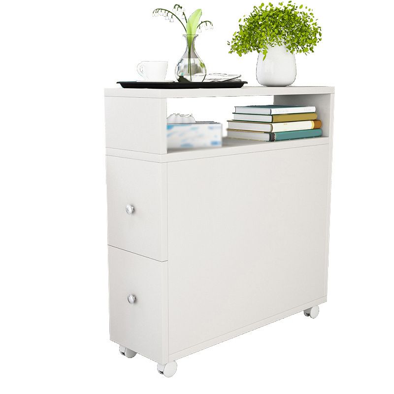 Wood 23.6-inch W Nordic Side Table 1-shelf 2-Drawer End Table with Casters Clearhalo 'Coffee & Accent Tables' 'End & Side Tables' 'end_side_tables' 'furn' 'furn_end_side_tables' 'Furniture' 'Living Room Furniture' 1200x1200_c3b3f9a3-3991-4471-85cc-7ed861a744c7