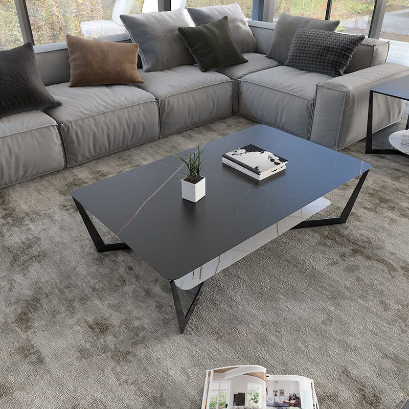 Modern Style Cocktail Table Rock Slate Top with Storage Rack Rectangular Coffee Table Clearhalo 'Coffee & Accent Tables' 'Coffee Tables' 'coffee_tables' 'furn' 'furn_coffee_tables' 'Furniture' 'furniture_coffee_tables' 'Living Room Furniture' 1200x1200_c3b80574-d4f4-4055-aab7-41556c5e179a