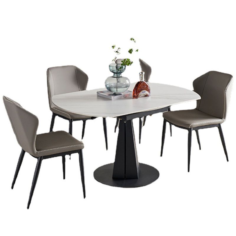 Modern Round Drop-Leaf Dining Table Sintered Stone Table with Pedestal Base,53.1"L x 33.5"W x 30"H Clearhalo ' dining_table' 'Dining Tables & Seating' 'Dining Tables' 'furn' 'furn_dining_table' 'Furniture' 'furniture_dining_table' 'Kitchen & Dining Furniture' 'kitchen&dining_furn' 'kitchen' 'kitchen_dining_table' 1200x1200_c3b8955c-2f5c-4994-b0b8-8bb1afdad199