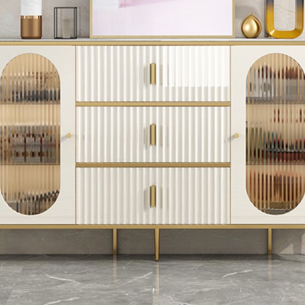 Server a buffet bianco con porte di vetro server glam per sala da pranzo