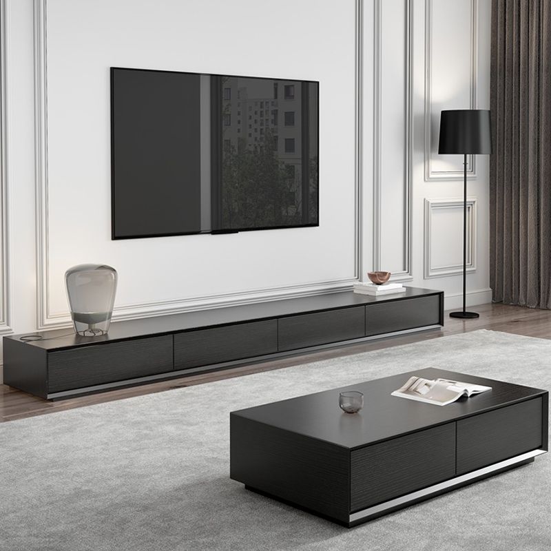 Faux Wood Media Console Modern Black Cable Management TV Console Clearhalo 'furn' 'furn_tv_stands_entertainment_centers' 'Furniture' 'Living Room Furniture' 'TV Stands & Entertainment Centers' 'TV Stands & Media Storage Furniture' 'tv_stands_entertainment_centers' 1200x1200_c3c2f97e-bffa-4c68-ab1d-12f72584cd13