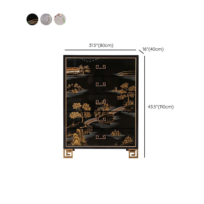 Commode en bois massif de coffre de rangement traditionnel avec 5 tiroirs, largeur de 15,6 pouces