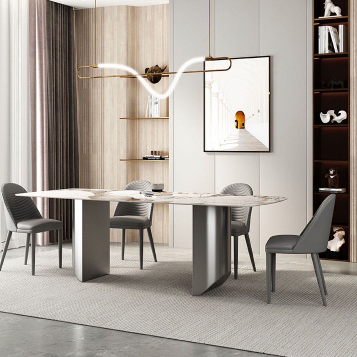 Industrial Rectangle Dining Table Sintered Stone Table with Metal Legs for Kitchen Clearhalo 'Dining Tables & Seating' 'Dining Tables' 'dining_table' 'furn' 'furn_dining_table' 'Furniture' 'Kitchen & Dining Furniture' 1200x1200_c3c6ff99-36d5-470e-a367-c098cf06adda