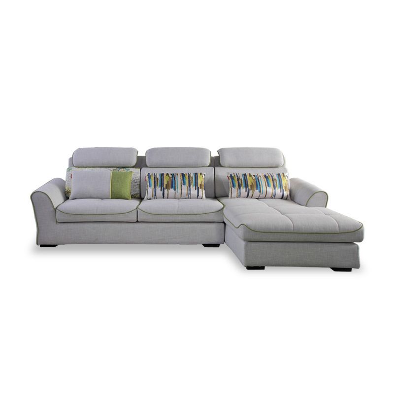 Modern Biscuit Back Sofa with Chaise Linen/Faux Leather Flared Arm Sofa in Gray