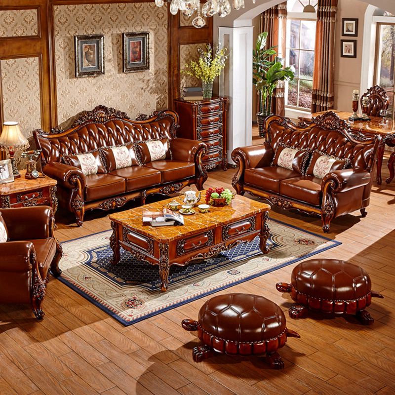 Sofa de bras évasé à dos fractionné tufté classique avec oreillers en marron