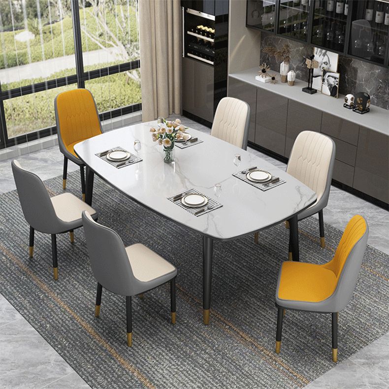 Mesa de comedor rectangular estilo Glam, mesa de comedor con tapa de piedra y 4 patas