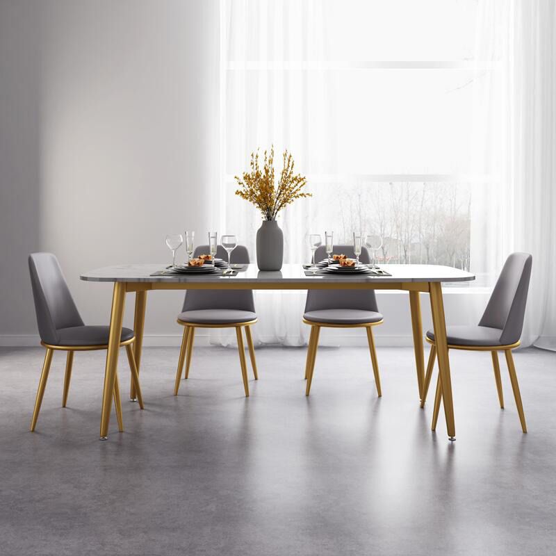 Glam Style Faux Marble Table Dining Rectangle Table with Metal Legs for Home Use Clearhalo 'Dining Tables & Seating' 'Dining Tables' 'dining_table' 'furn' 'furn_dining_table' 'Furniture' 'Kitchen & Dining Furniture' 1200x1200_c3cd2927-c11a-47f7-852e-ce368189fd21