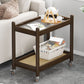 棚と車輪付きの最新の長方形のガラス上端テーブル木材ベースサイドテーブル