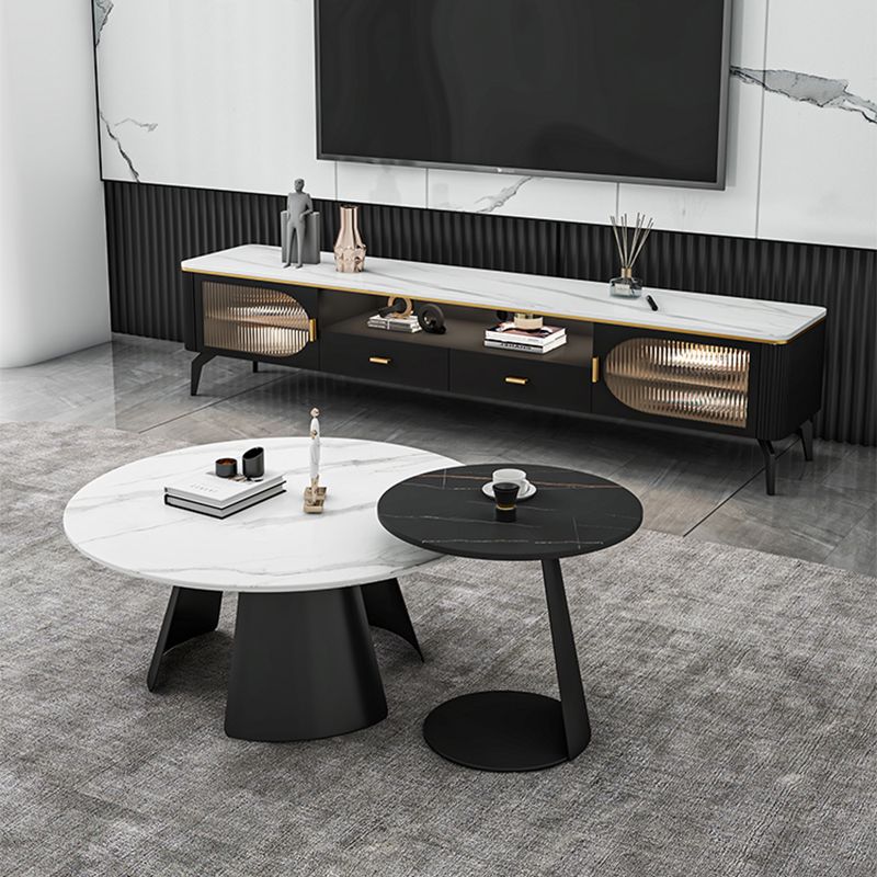 White Round Coffee Table Slate Coffee Table Set with Black Legs Clearhalo 'Coffee & Accent Tables' 'Coffee Tables' 'coffee_tables' 'furn' 'furn_coffee_tables' 'Furniture' 'Living Room Furniture' 1200x1200_c3d0769b-c743-4d8e-beaf-b4a8136ee478
