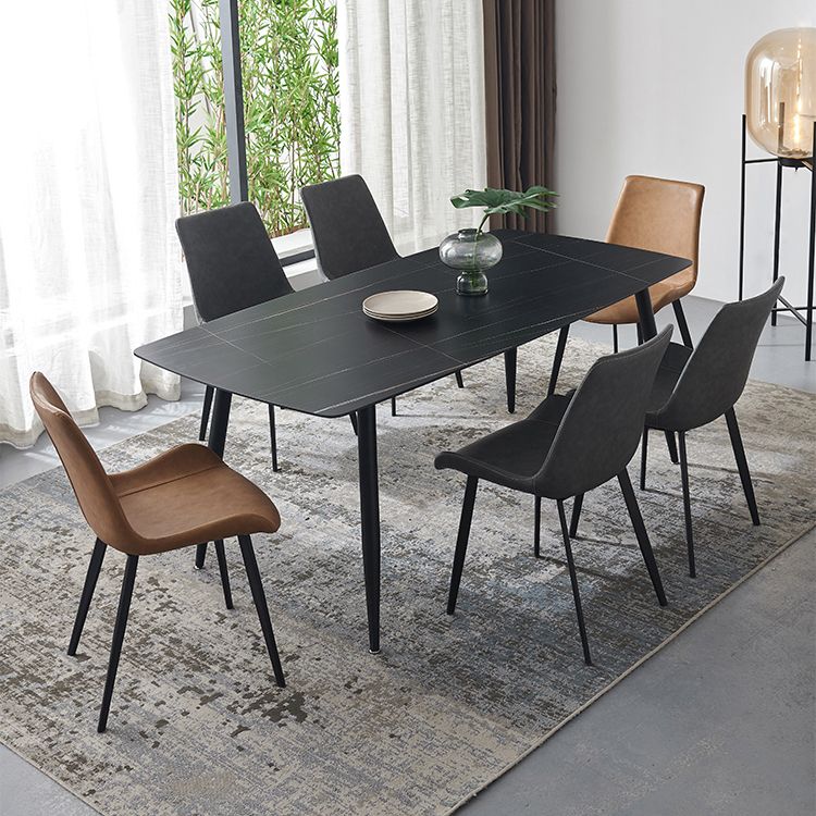 Tavolo da pranzo rettangolo industriale in metallo tavolo in pietra sinterita nera con 4 gambe