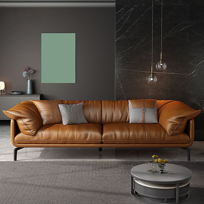 Brown Leather/Faux Leather Sectional Pillow Top Arm for Living Room Clearhalo 'furn' 'furn_sectionals' 'Furniture' 'furniture_sectionals' 'kitchen' 'kitchen_sectionals' 'Living Room Furniture' 'Sectionals' 1200x1200_c3d988d0-b98f-44f7-9460-ee2205877b9d