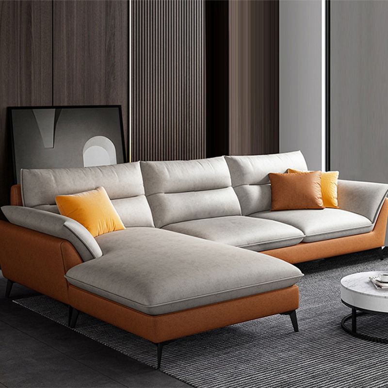 Faux Leather 34.64 " H Flared Arm Sofa & Chaise for Living Room Clearhalo 'furn' 'furn_sectionals' 'Furniture' 'Living Room Furniture' 'Sectionals' 1200x1200_c3dc17c3-78fc-48d2-b2bd-20e78fe8ce26