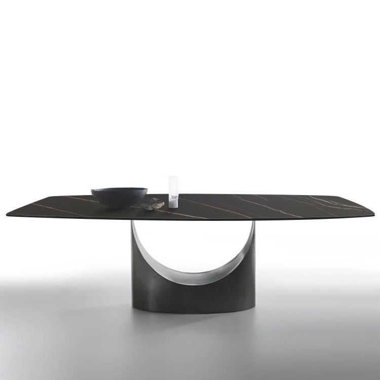 Sintered Stone Dining Table Industrial Style Rectangle Single Pedestal Base Table for Home Clearhalo ' dining_table' 'Dining Tables & Seating' 'Dining Tables' 'furn' 'furn_dining_table' 'Furniture' 'furniture_dining_table' 'Kitchen & Dining Furniture' 'kitchen&dining_furn' 'kitchen' 'kitchen_dining_table' 1200x1200_c3e0122f-eaf9-40cf-9a13-64e2c92c2b77