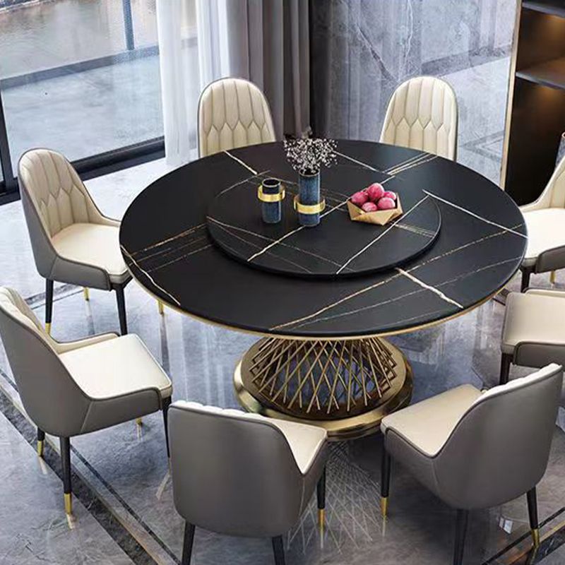 Round Turntable Dining Table Sintered Stone Dining Table for Home Clearhalo 'Dining Tables & Seating' 'Dining Tables' 'dining_table' 'furn' 'furn_dining_table' 'Furniture' 'Kitchen & Dining Furniture' 1200x1200_c3e0a135-c826-48fa-bfca-6b3ad3249485