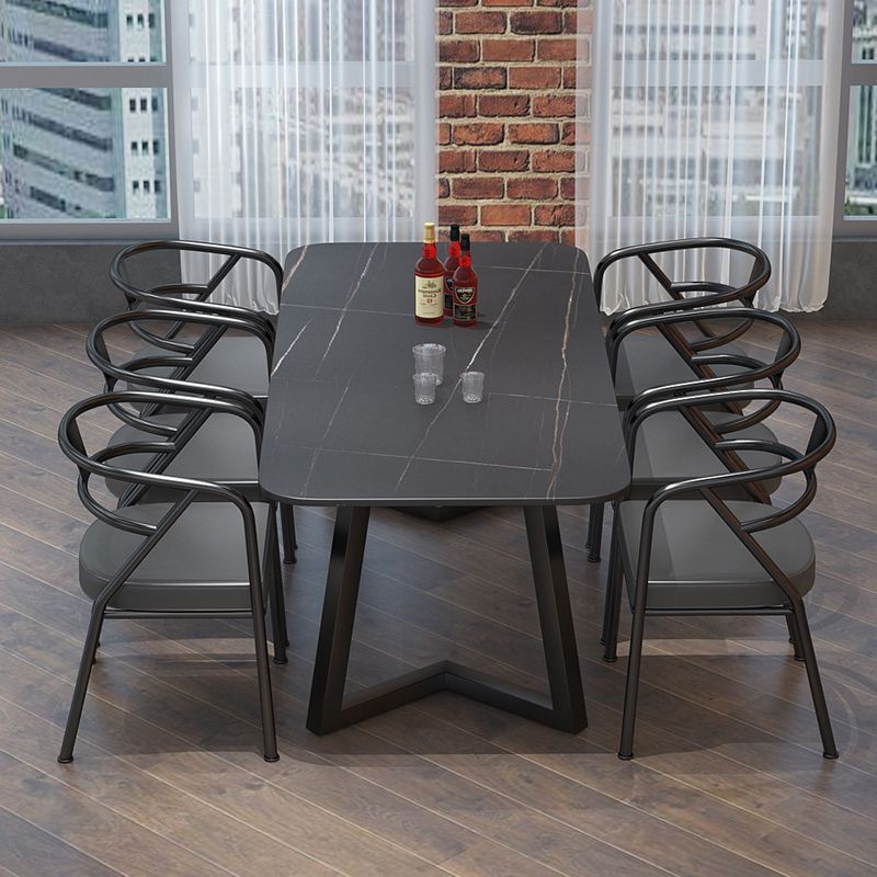 Industrial Rectangle Dining Table Sintered Stone Table with Double Pedestal Clearhalo ' dining_table' 'Dining Tables & Seating' 'Dining Tables' 'furn' 'furn_dining_table' 'Furniture' 'furniture_dining_table' 'Kitchen & Dining Furniture' 'kitchen&dining_furn' 'kitchen' 'kitchen_dining_table' 1200x1200_c3e0bc22-542d-41a6-b104-c8f3e39de079