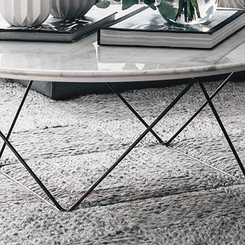 Frame Base Coffee Table Round Black/White Stone Cocktail Table Clearhalo 'Coffee & Accent Tables' 'Coffee Tables' 'coffee_tables' 'furn' 'furn_coffee_tables' 'Furniture' 'furniture_coffee_tables' 'Living Room Furniture' 1200x1200_c3e3cce6-64fb-4d80-bc89-05c563f51879