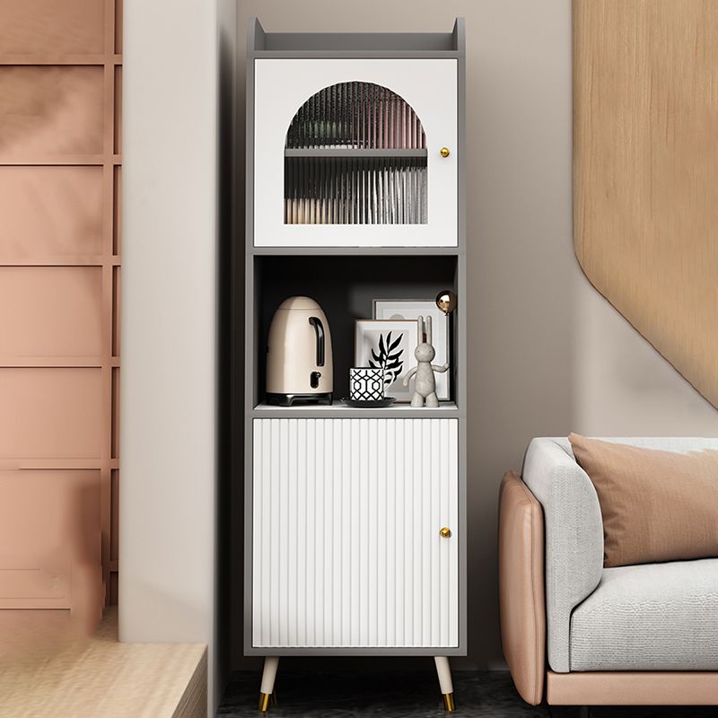 Contemporary Wooden Sideboard Cabinet in White with Glass Doors