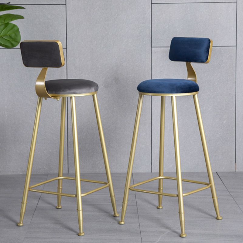 Glam Armless Backrest Counter Stool Steel Cafe Bar Stool with Velvet Cushion and Pedal Clearhalo 'Bar Furniture' 'Bar Stools' 'bar_stools' 'furn' 'furn_bar_stools' 'furniture_bar_stools' 'Kitchen & Dining Furniture' 'kitchen&dining_furn' 'kitchen' 'kitchen_furn' Furniture' 1200x1200_c3e82e1c-8333-4cac-91e7-a04bd040330a