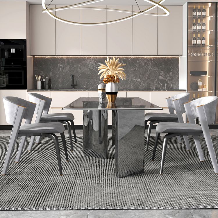 Modern Glass Dining Table Rectangle Tabletop with Glass Legs