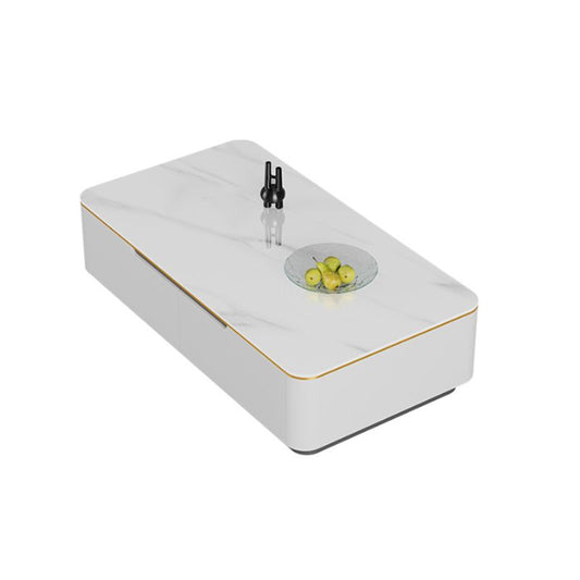 Iron Pedestal Base Coffee Table with Storage Drawers and Slate Top