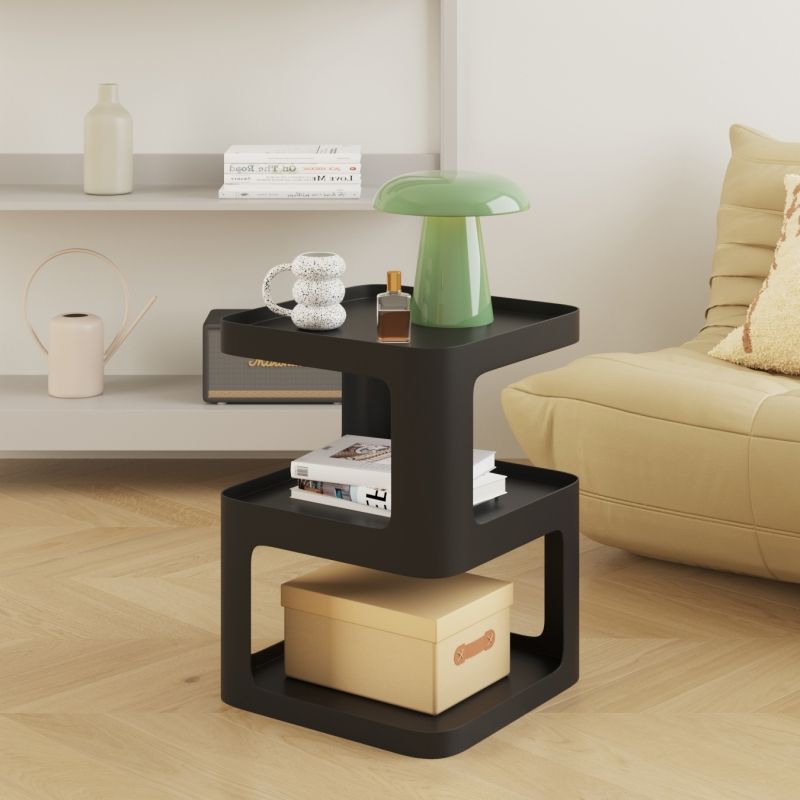 Tray Top Accent Side Table Metal Abstract Base End Table with Shelves