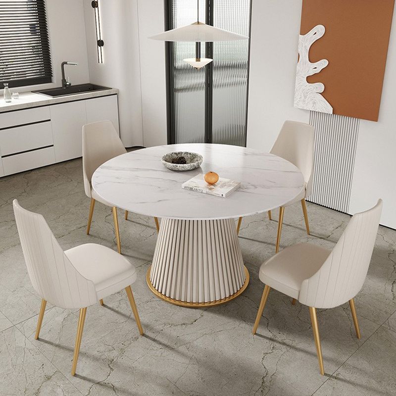 Glam Stone Dining Table Round Iron Table with Pedestal Casual Base Clearhalo 'Dining Tables & Seating' 'Dining Tables' 'dining_table' 'furn' 'furn_dining_table' 'Furniture' 'furniture_dining_table' 'Kitchen & Dining Furniture' 'kitchen' 'kitchen_dining_table' 1200x1200_c3f2058b-6e90-4a4b-902a-7536e42ffd0f