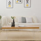 Table basse scandinave avec plateau en bois massif et base en acrylique