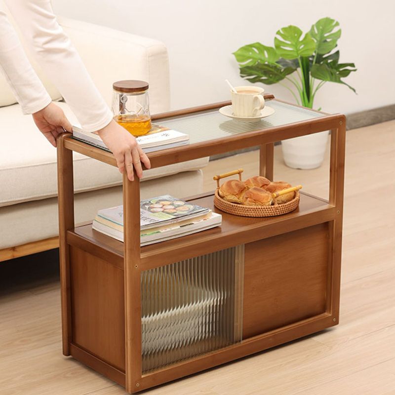 Natural/Brown Glass Top End Table 24" Tall Rectangular Nesting Side Table