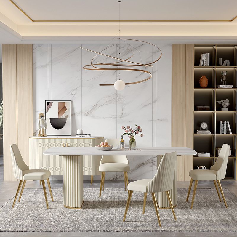 Contemporary Dining Rectangle Table Sintered Stone Table with Metal Legs for Home Clearhalo 'Dining Tables & Seating' 'Dining Tables' 'dining_table' 'furn' 'furn_dining_table' 'Furniture' 'Kitchen & Dining Furniture' 1200x1200_c3f9b2c3-e9b1-4de7-a39f-79ded0610f72
