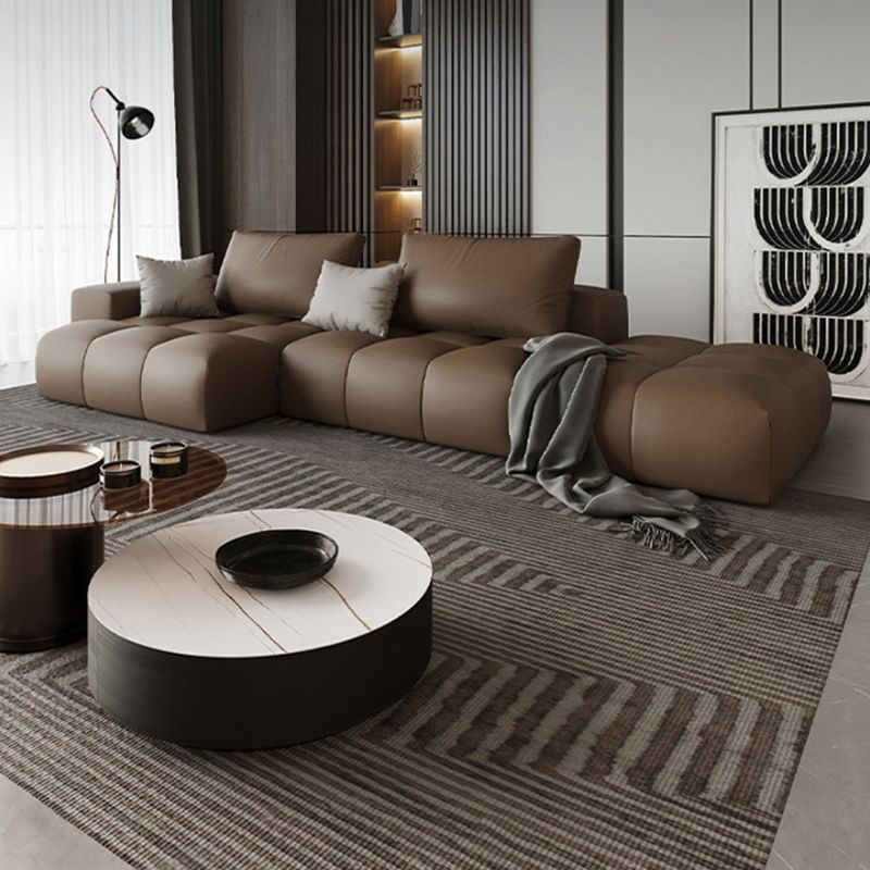 Dark Brown Faux Leather Sectional Stain-Resistant One Arm Sectional for Living Room Clearhalo 'furn' 'furn_sectionals' 'Furniture' 'Living Room Furniture' 'Sectionals' 1200x1200_c3f9d7d2-1819-44d6-a757-780c8dffe08b