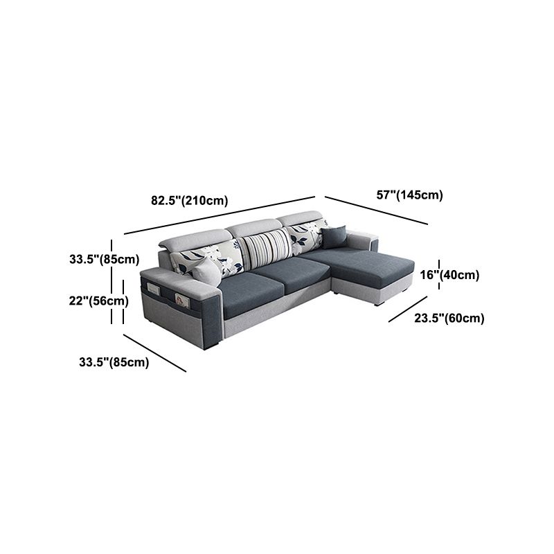Donkergrijs verwijderbare kussens kussen bovenarmbank/sectioneel met slipcover en opslag