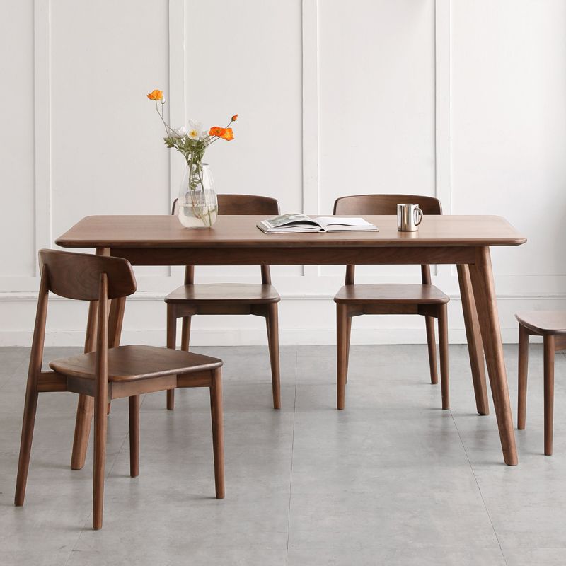 Modern Brown Rectangular Walnut Top Dining Table with 4 Solid Wood Legs