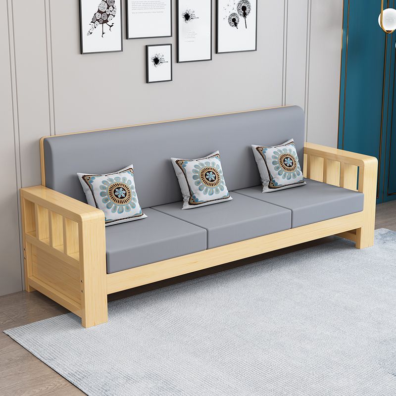 Moderne boerderijbank in massief hout met vierkante armen voor woonkamer