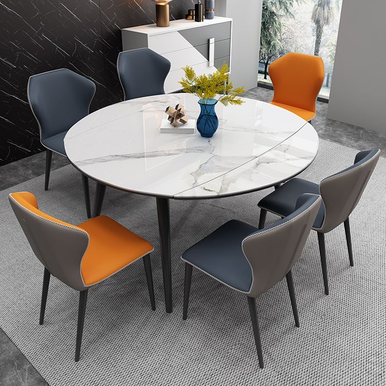 Modern Style Sintered Stone Dining Table White Round Drop-Leaf Table with 4 Legs Clearhalo ' dining_table' 'Dining Tables & Seating' 'Dining Tables' 'furn' 'furn_dining_table' 'Furniture' 'furniture_dining_table' 'Kitchen & Dining Furniture' 'kitchen&dining_furn' 'kitchen' 'kitchen_dining_table' 1200x1200_c3fe7646-0a4d-4932-94c5-44ab45122fa3