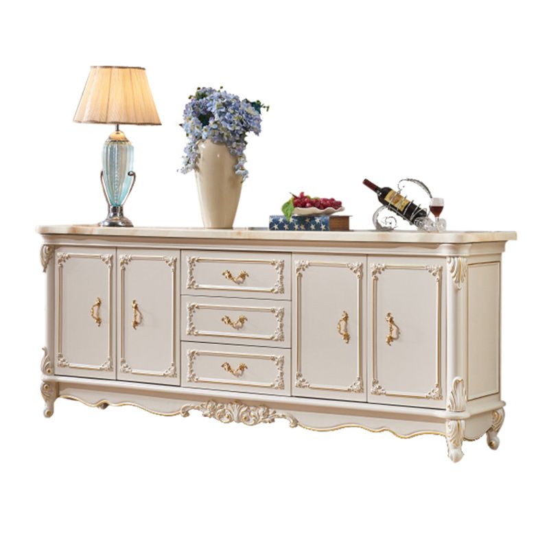 Glam 2-door Sideboard in White Solid Wood with Marble for Living Room Clearhalo 'buffet_sideboard' 'Buffets & Sideboards' 'furn' 'furn_buffet_sideboard' 'Furniture' 'Kitchen & Dining Furniture' 1200x1200_c4018d3c-2680-4ddd-95c4-8c9af9fad001