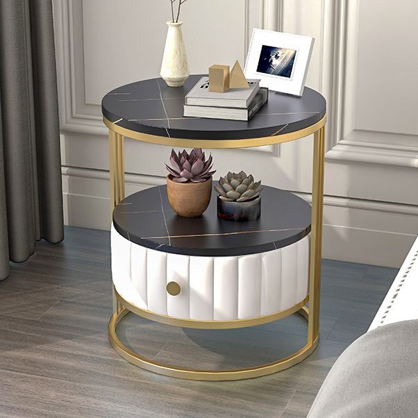 22" H Metal Nightstand Glam Stone Top 1-Drawer Open Storage Night Table Clearhalo 'Bedroom Furniture' 'furn' 'furn_night_stand' 'Furniture' 'night_stand' 'Nightstands' 1200x1200_c4030883-4183-4e13-a540-14ecda26e5b5