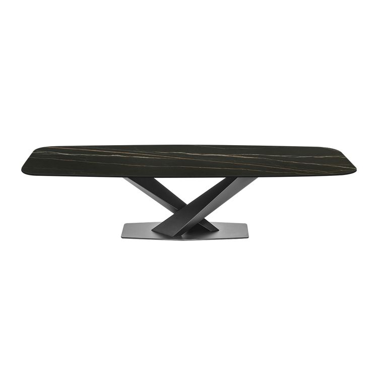 Sintered Stone Rectangle Dining Table Industrial Black Kitchen Table with Pedestal Base Clearhalo 'Dining Tables & Seating' 'Dining Tables' 'dining_table' 'furn' 'furn_dining_table' 'Furniture' 'furniture_dining_table' 'Kitchen & Dining Furniture' 'kitchen' 'kitchen_dining_table' 1200x1200_c40647a0-eb30-4a4d-9003-0b0311e3aca9