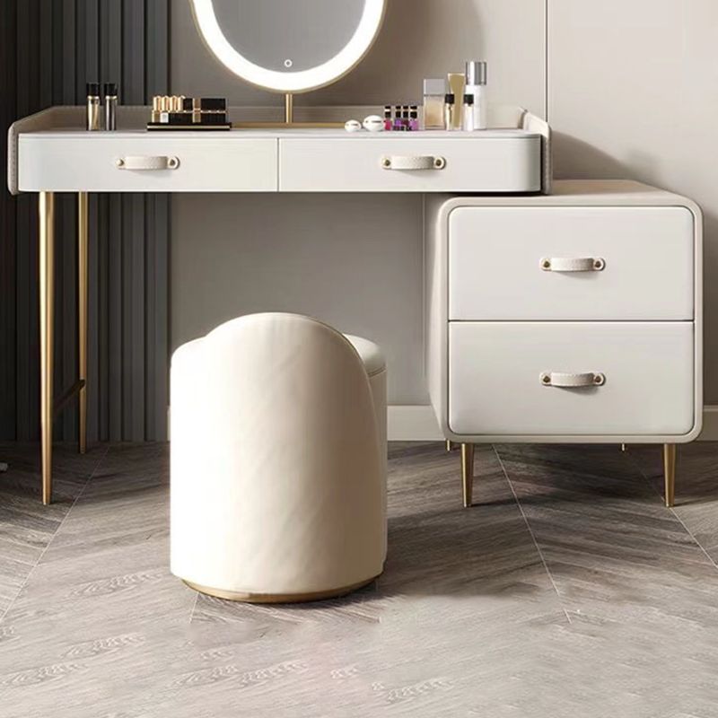 Beige 3/4-Drawers Dressing Table Faux Leather Make-up Vanity Desk Clearhalo 'Bedroom Furniture' 'furn' 'furn_makeup_vanities' 'Furniture' 'Makeup Vanities' 'makeup_vanities' 1200x1200_c4098c22-727d-4bca-bab0-f461b199c018