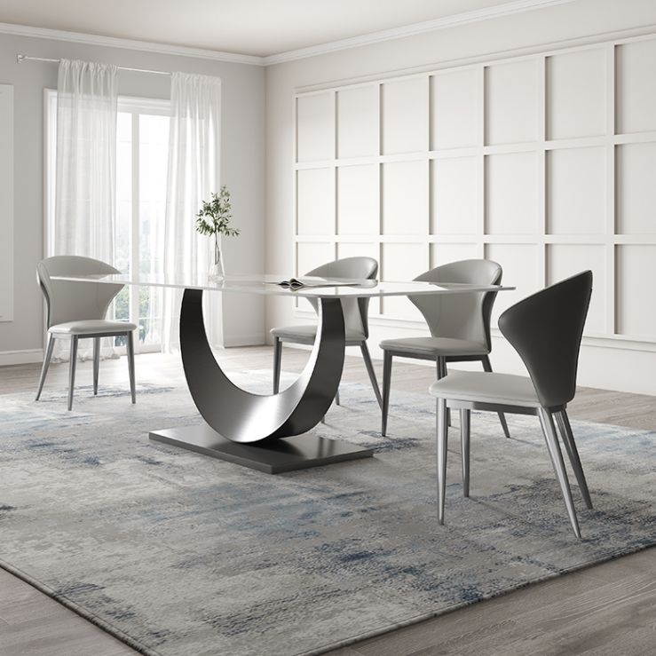Modern Sintered Stone Dining Table Rectangular Dining Table Set with Metal Base Clearhalo 'Dining Room Sets' 'Dining Tables & Seating' 'dining_room_set' 'furn' 'furn_dining_room_set' 'Furniture' 'furniture_dining_room_set' 'Kitchen & Dining Furniture' 'kitchen&dining_furn' 'kitchen' 1200x1200_c4218550-69e6-4c72-8eb8-5267730b18d6