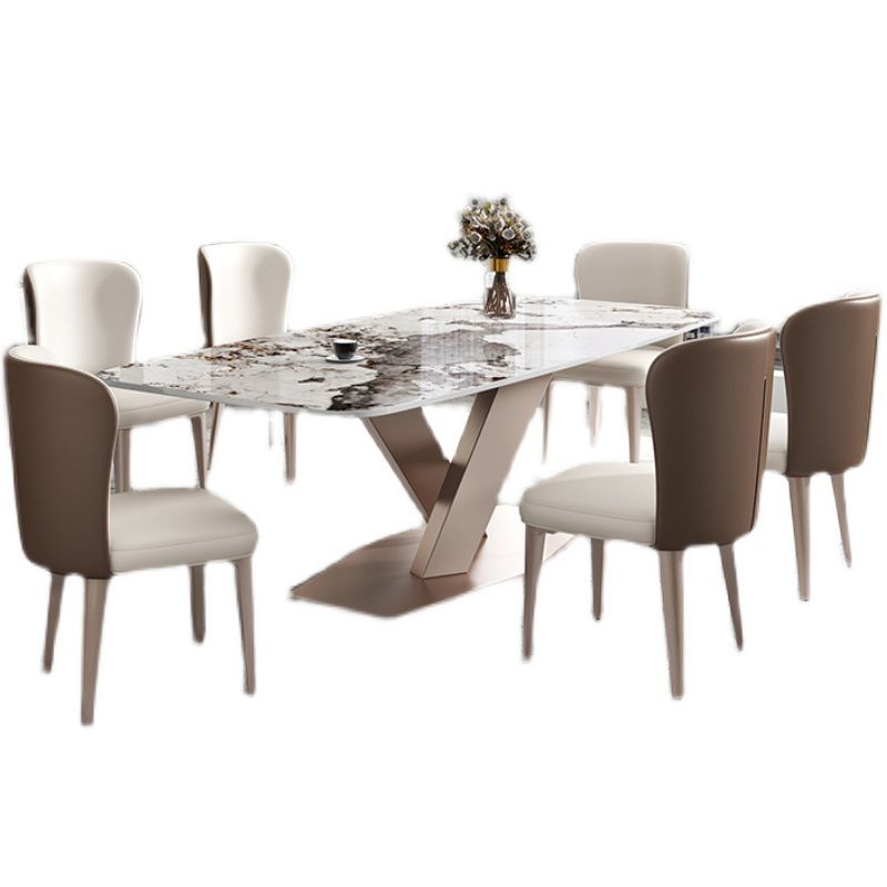 Metal Modern Rectangular Dining Table Sintered Stone Dining Table with Pedestal Base Clearhalo ' dining_table' 'Dining Tables & Seating' 'Dining Tables' 'furn' 'furn_dining_table' 'Furniture' 'furniture_dining_table' 'Kitchen & Dining Furniture' 'kitchen&dining_furn' 'kitchen' 'kitchen_dining_table' 1200x1200_c423630c-a62d-47d4-bc3e-296096c6a699