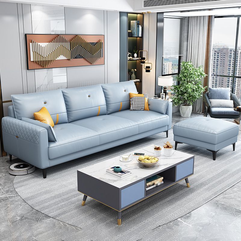 Scandinavian 3-seater Sofa with Ottoman Included Square Arm Sofa