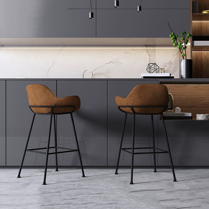 Modern Style Backrest Arm Counter Stool with Metal Base and Leather Cushion Clearhalo 'Bar Furniture' 'Bar Stools' 'bar_stools' 'furn' 'furn_bar_stools' 'Furniture' 'Kitchen & Dining Furniture' 1200x1200_c425db9e-323f-4338-858e-92532006eac9