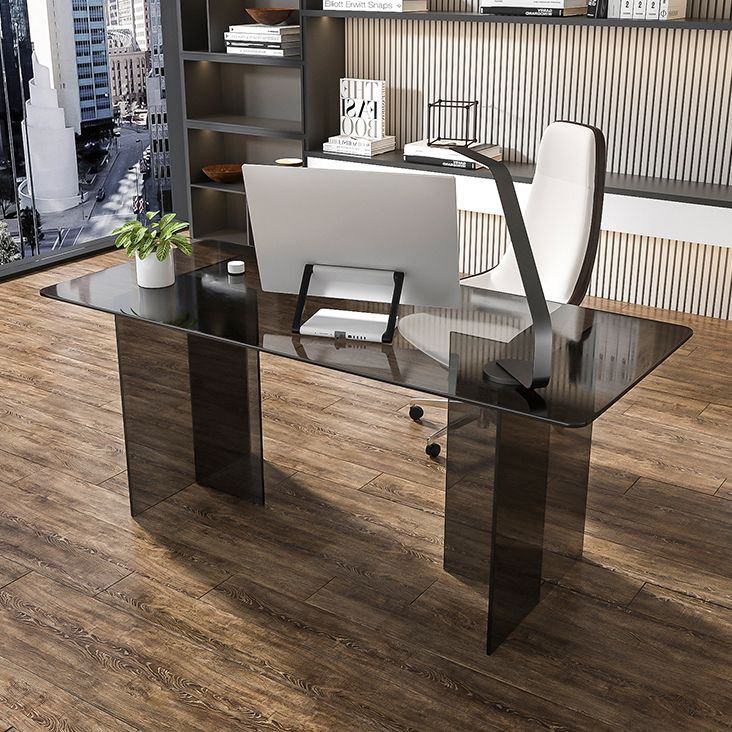 Acrylic Contemporary Rectangular Dining Table Clear Glass Table with Double Pedestal Base Clearhalo ' dining_table' 'Dining Tables & Seating' 'Dining Tables' 'furn' 'furn_dining_table' 'Furniture' 'furniture_dining_table' 'Kitchen & Dining Furniture' 'kitchen&dining_furn' 'kitchen' 'kitchen_dining_table' 1200x1200_c42928cc-cc0e-4e54-a89b-491d8d8ebfce