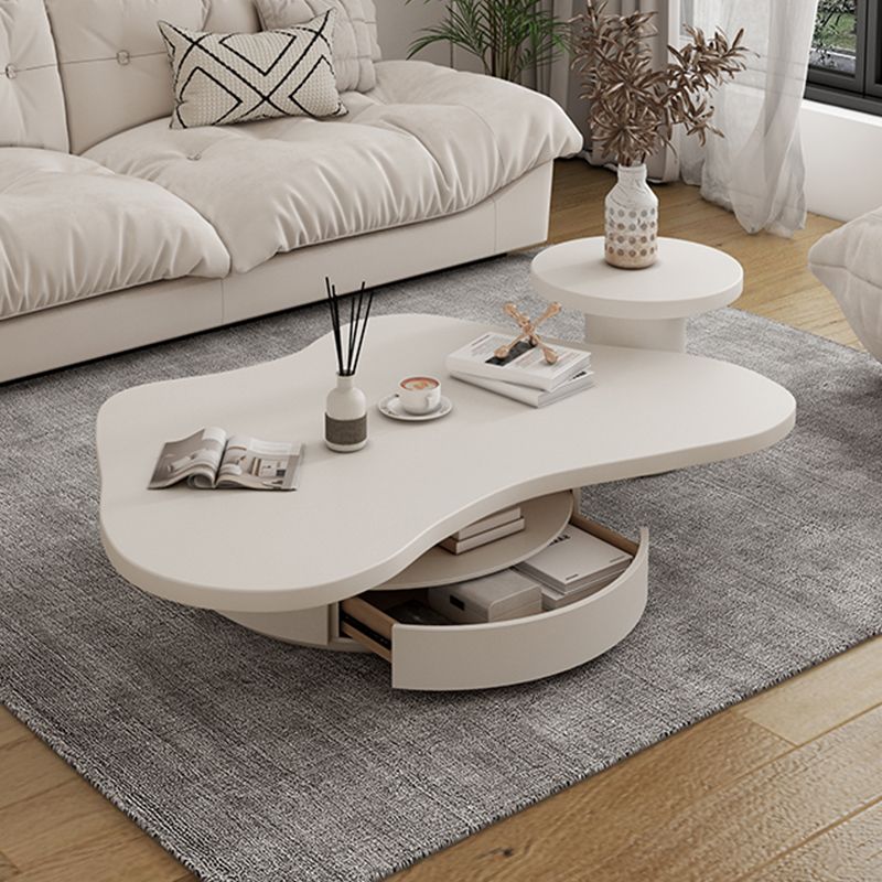 Pedestal Coffee Cocktail Table with Storage Drawers White Wooden