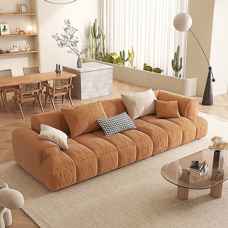 Velvet Round Arm Sectionals 24.8"High Tight Back Sofa with 4 Pillows Clearhalo 'furn' 'furn_sectionals' 'Furniture' 'Living Room Furniture' 'Sectionals' 1200x1200_c42df442-2fa1-4009-ada7-8a58a79ef617